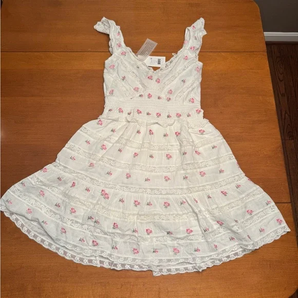 LoveShackFancy Finny Dress M NWT White Pink Floral Lace Smocked Mini Cottagecore - Picture 8 of 11